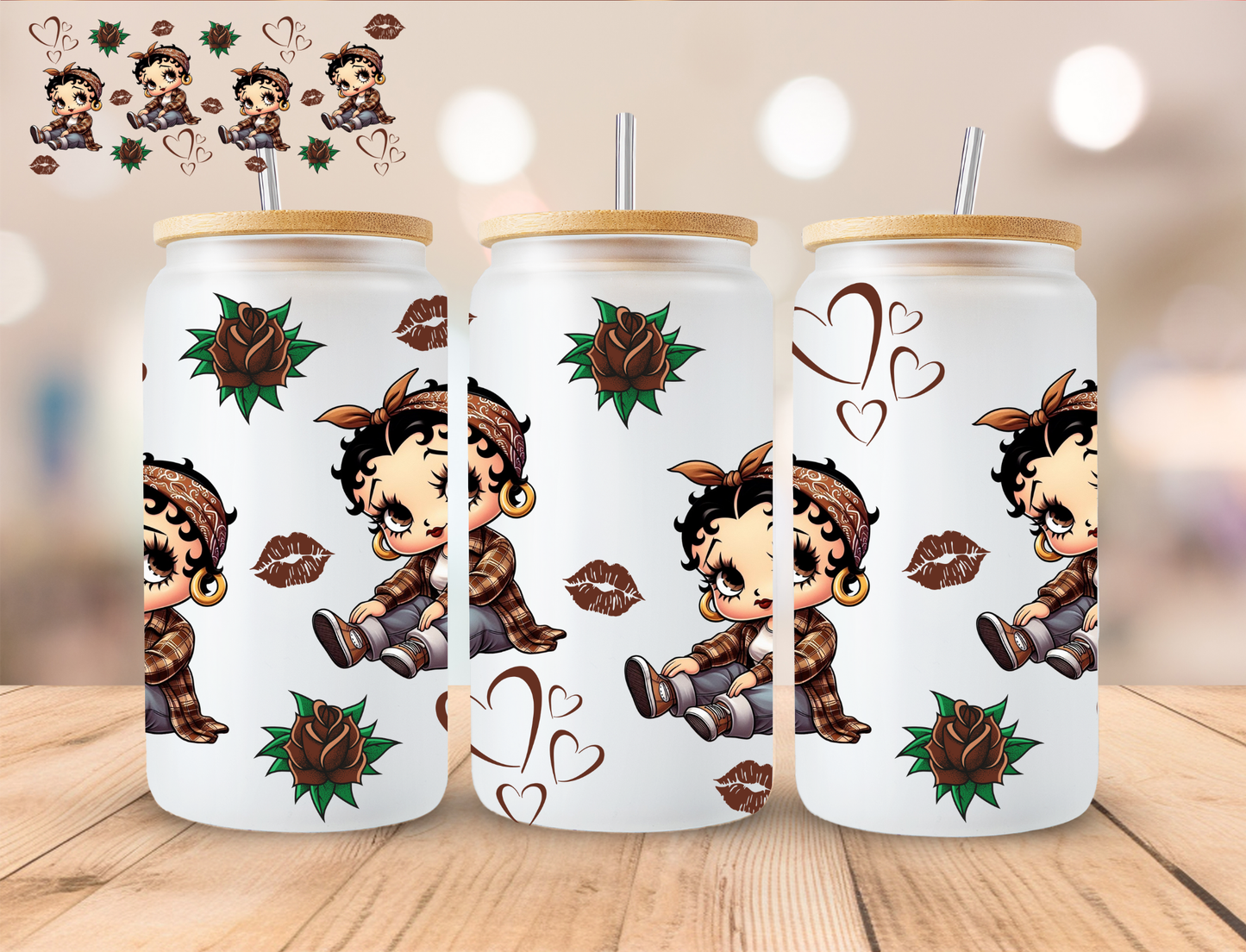 Chocolate Rose Boop - 16 oz / 20 oz Libby UV DTF Wrap