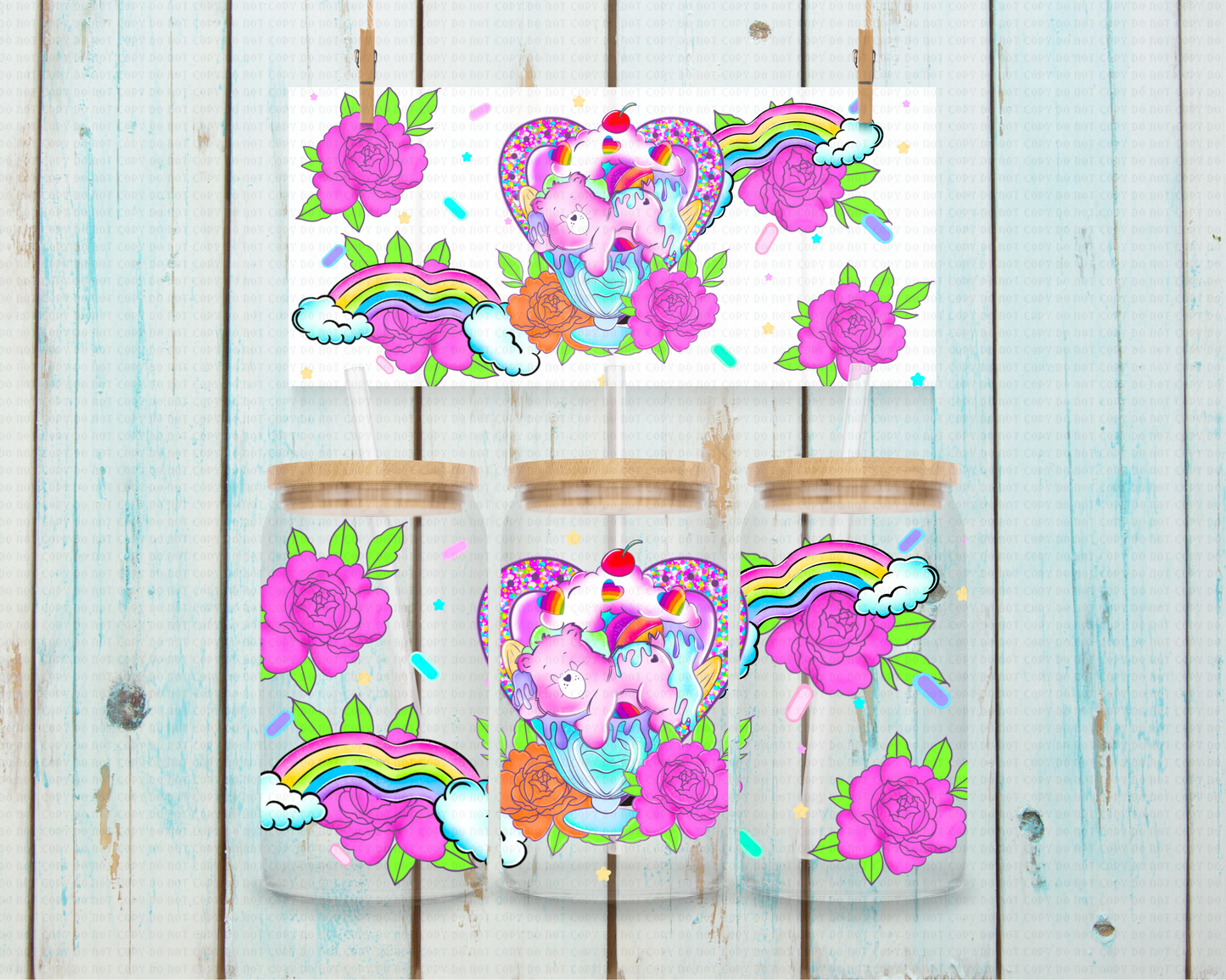 Ice Cream Bear - 16 oz / 20 oz Libby UV DTF Wrap Moon Made EXCLUSIVE