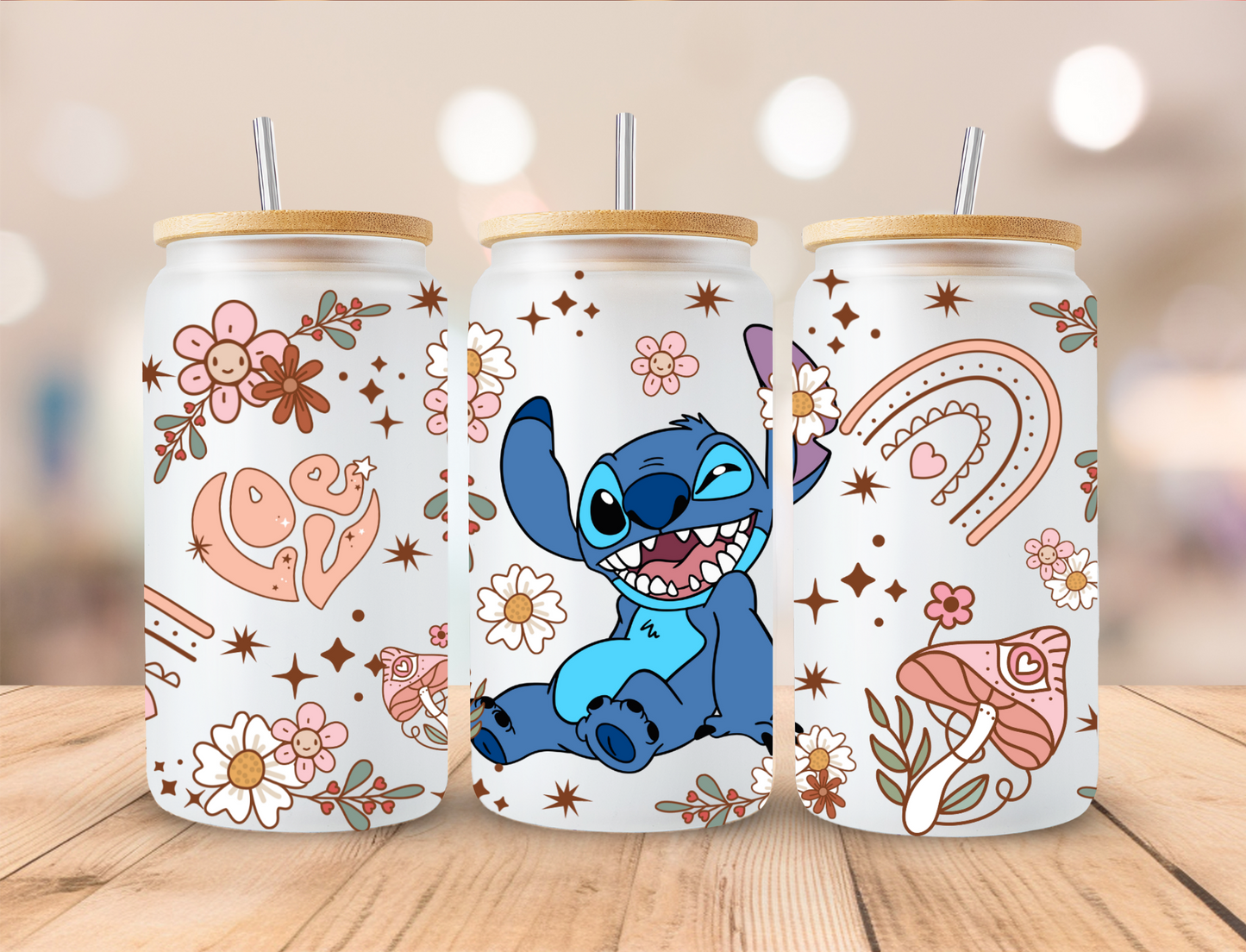 Retro Blue Alien Rainbow - 16 oz / 20 oz Libby UV DTF Wrap