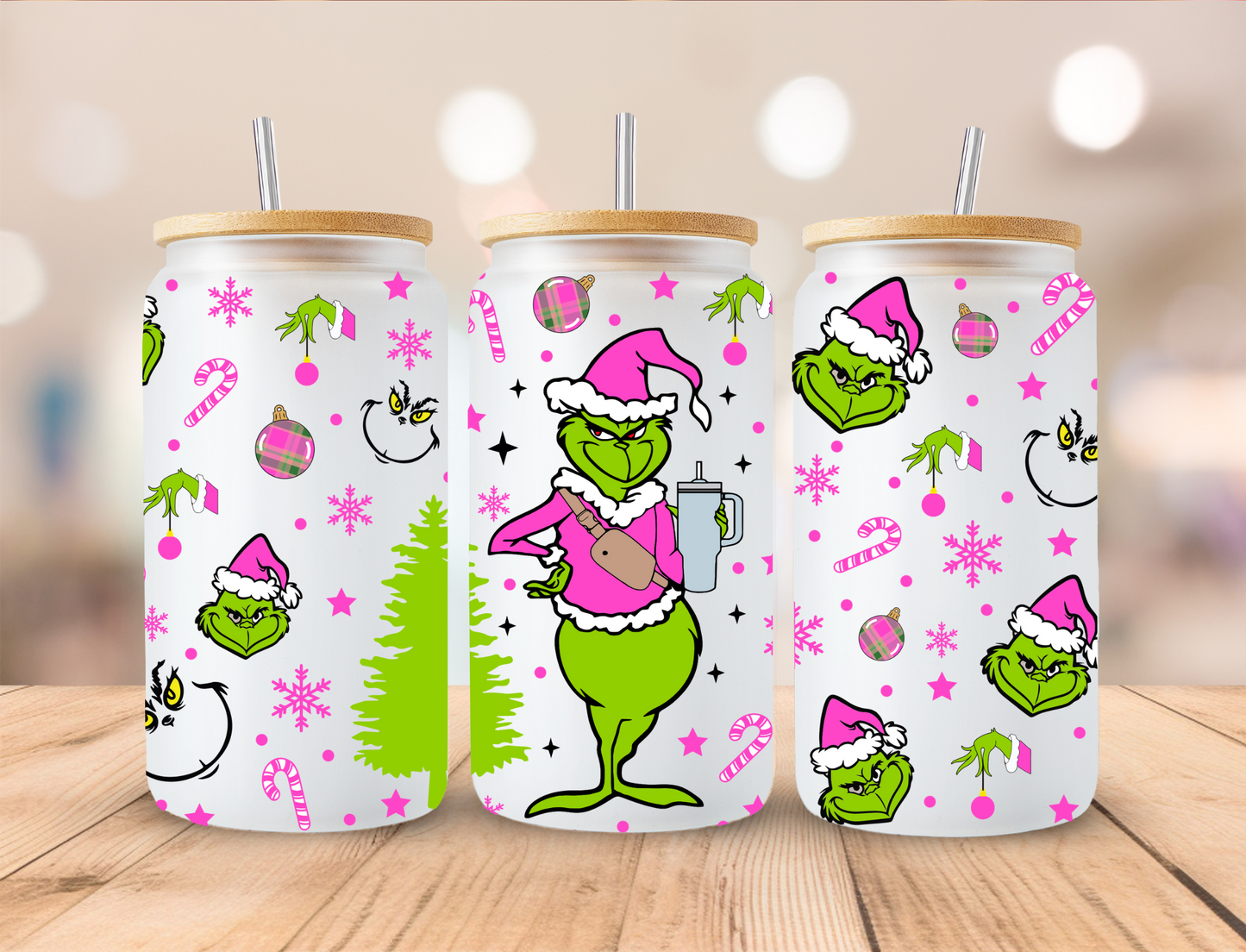 Pink Christmas Mean Green - 16oz Libby UV DTF Wrap