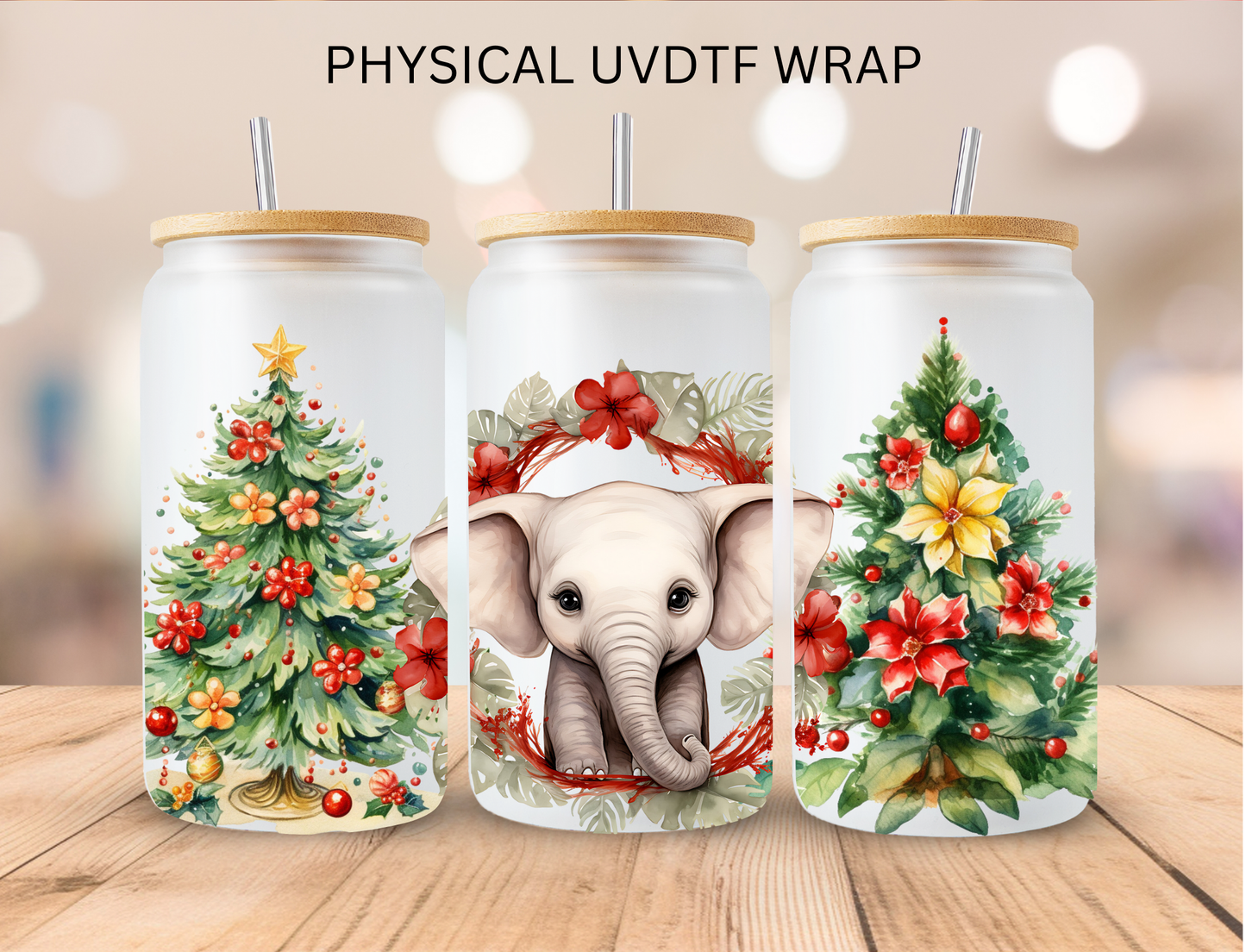 Christmas Elephant - 16 oz / 20 oz Libby UV DTF Wrap