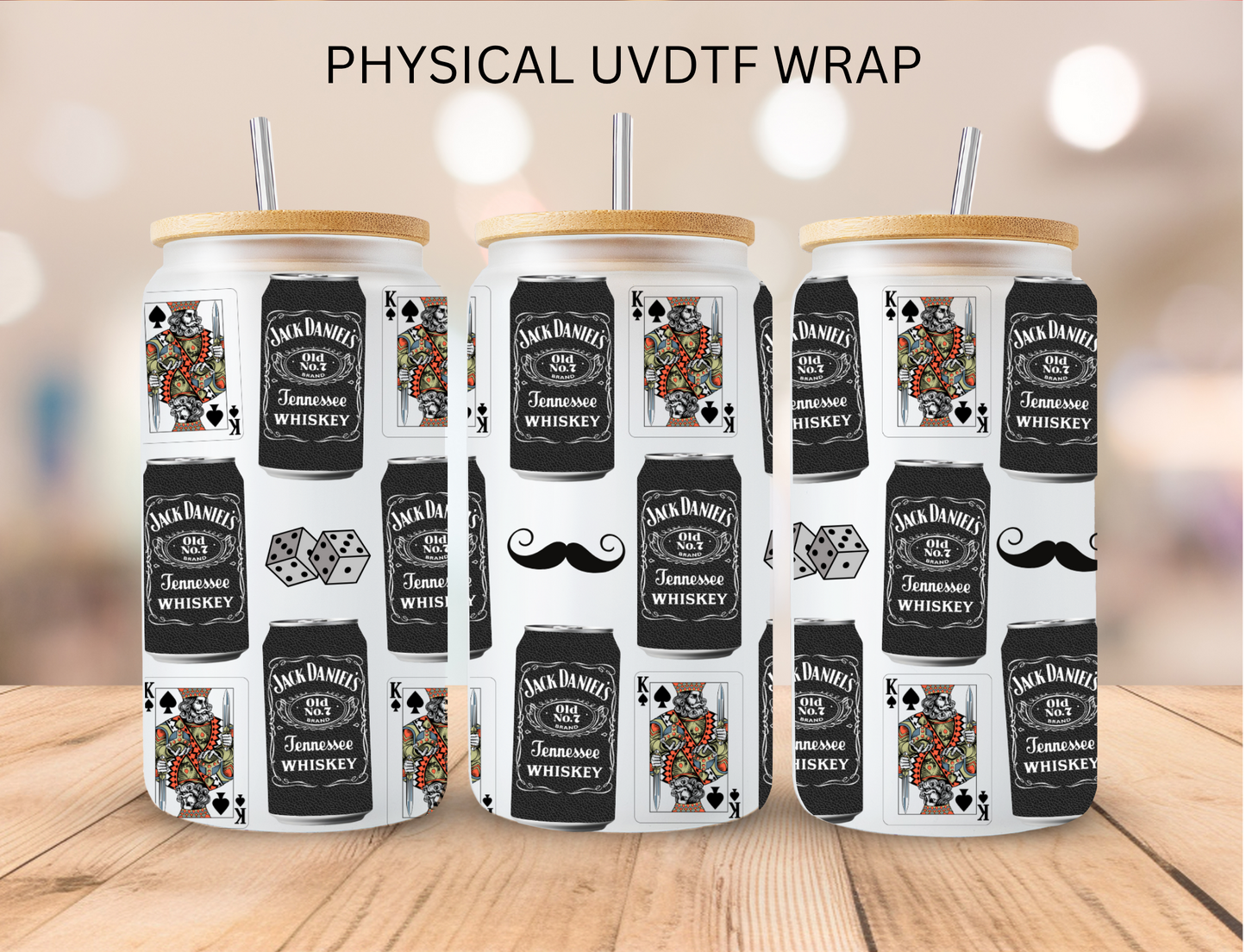 Mustache Whisky Drink - 16 oz / 20 oz Libby UV DTF Wrap