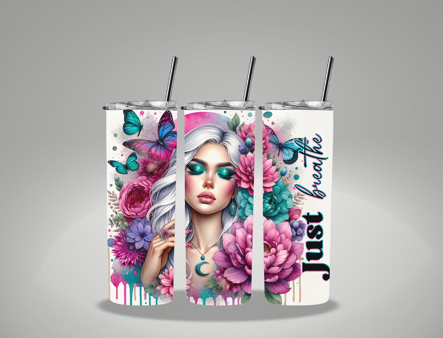 Floral Just Breath - 20oz Skinny Tumbler Wrap