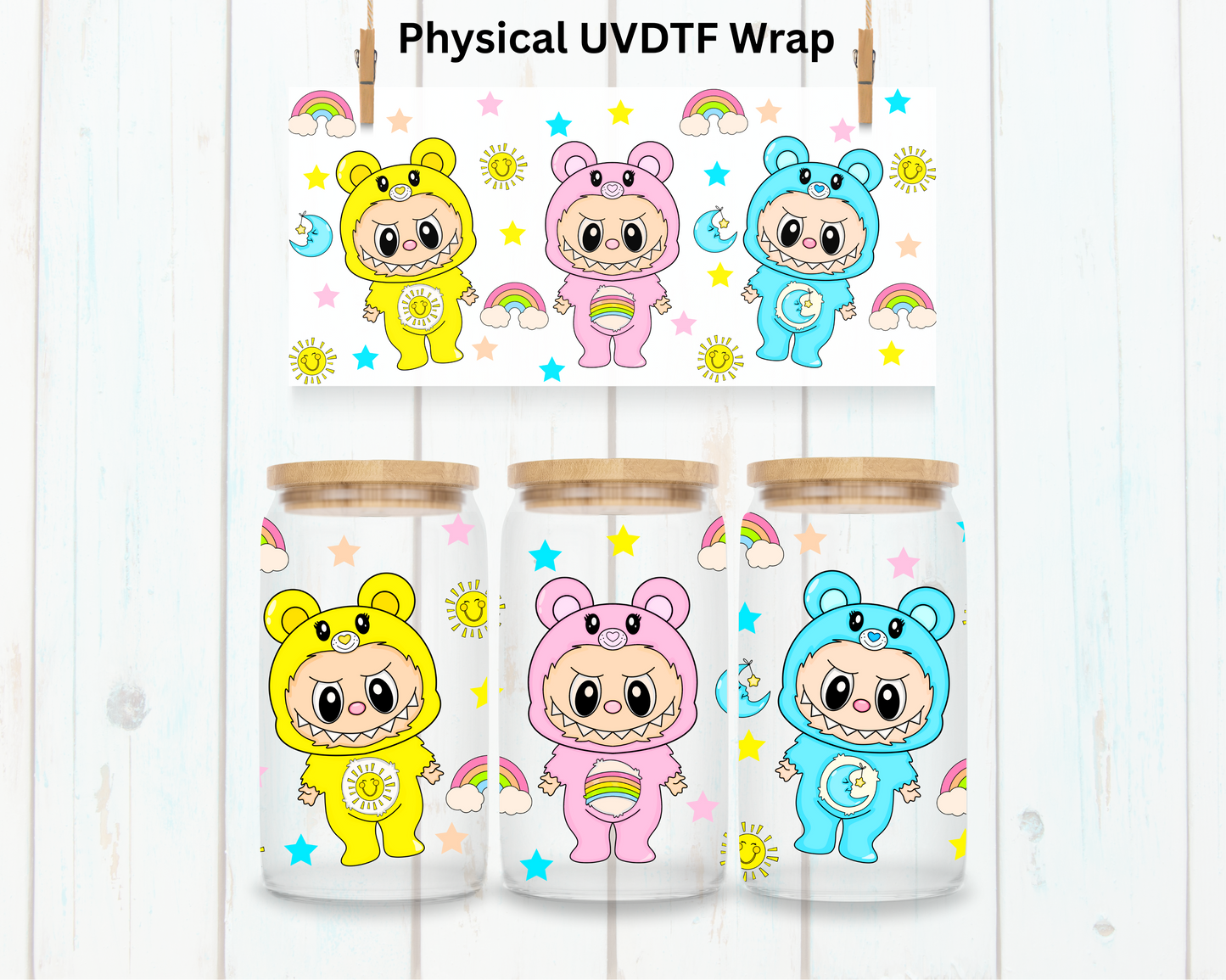 Bright Rainbow LaBu Bear - 16 oz / 20 oz Libby UV DTF