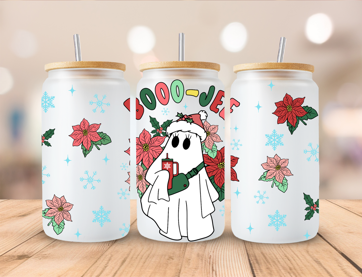Christmas Ghost Booo-Jee - 16oz Libby UV DTF Wrap RTS