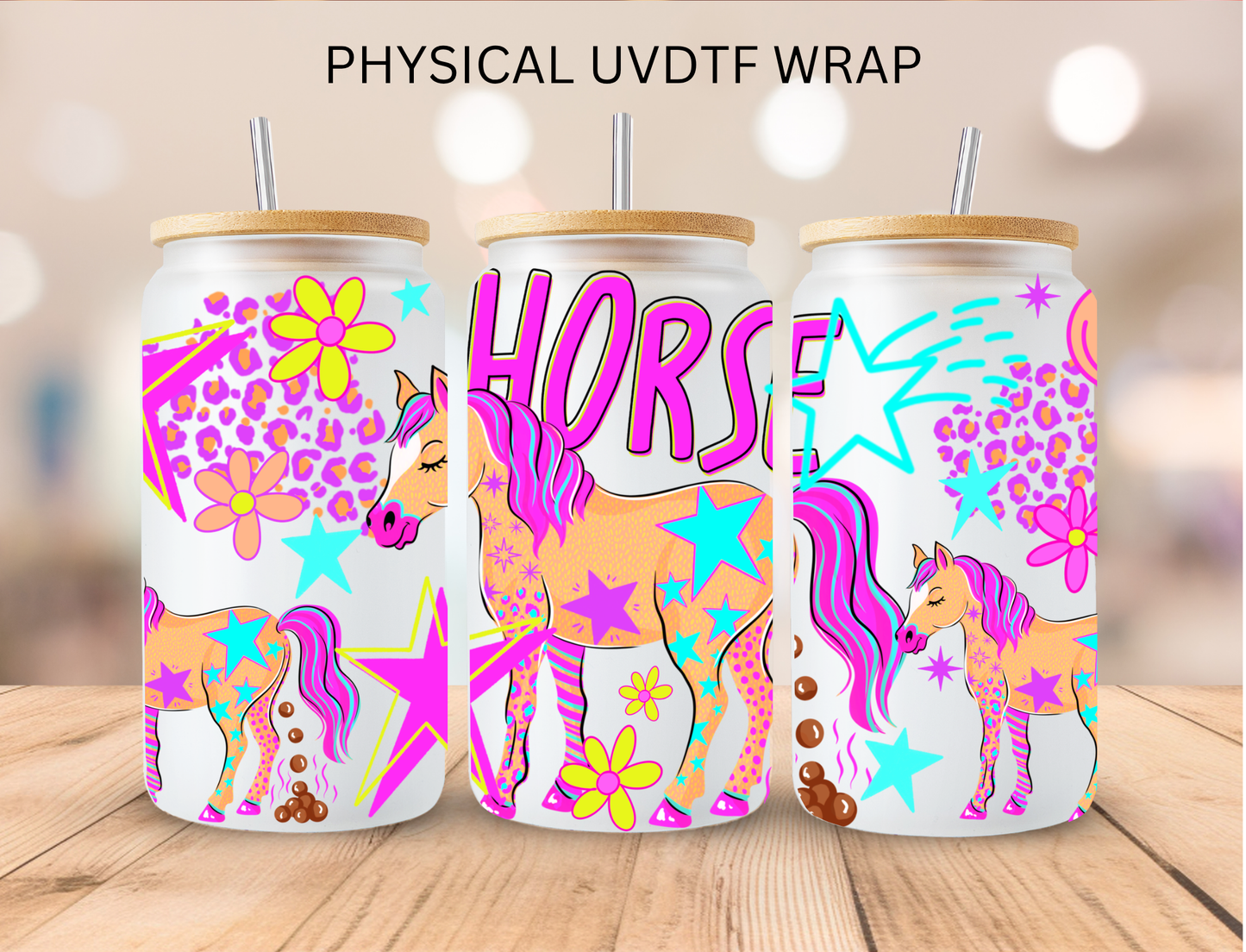 Bright Colored Horse - 16 oz / 20 oz Libby UV DTF Wrap