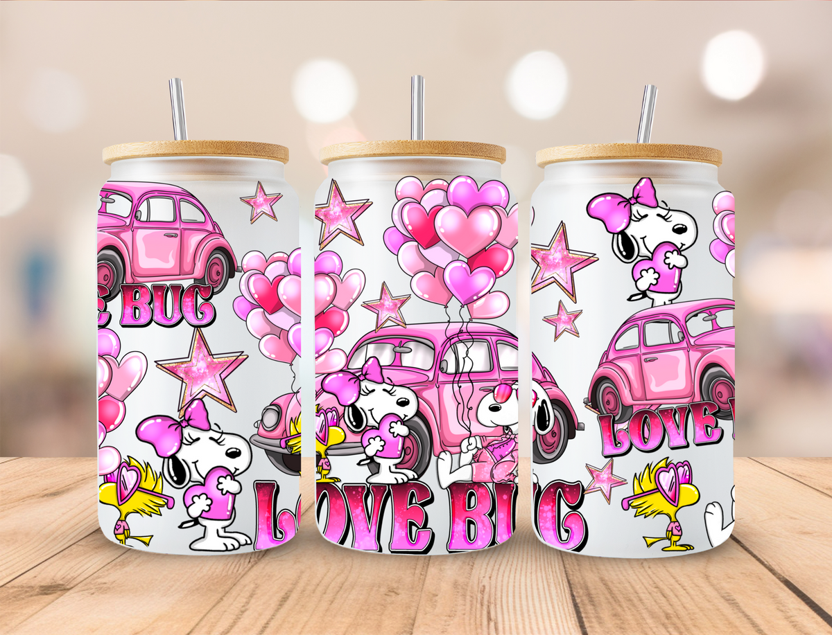 Valentines Love Bug - 16 oz Libby UV DTF Wrap EXCLUSIVE DESIGNED