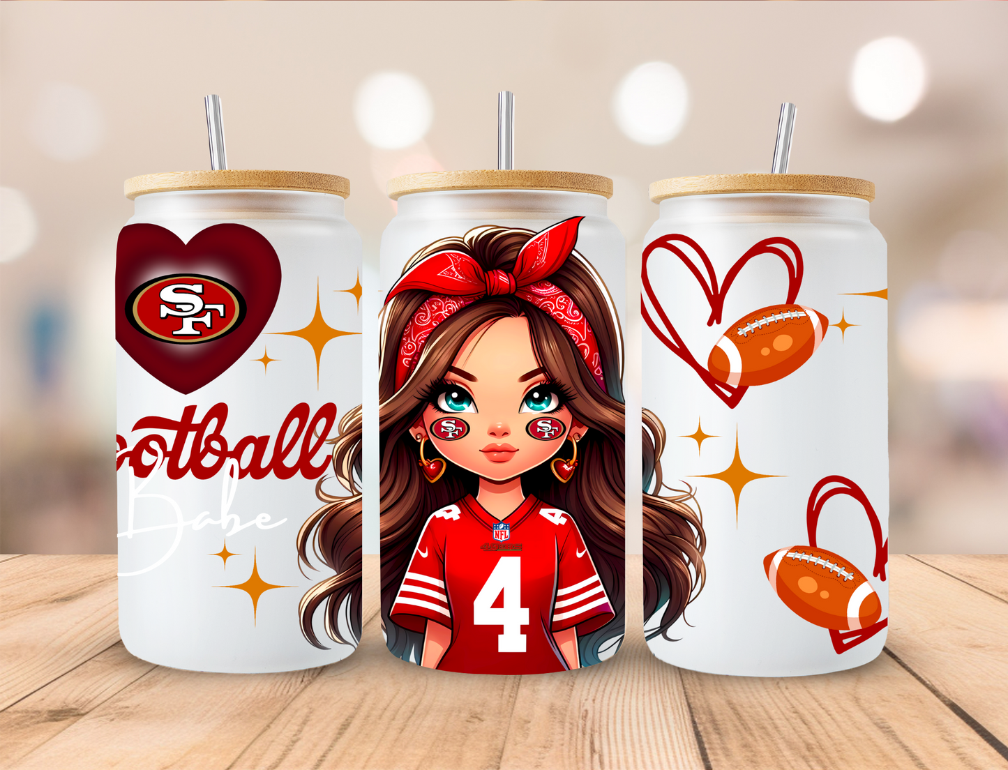Football Babe 49ers - 16 oz / 20 oz Libby UV DTF Wrap