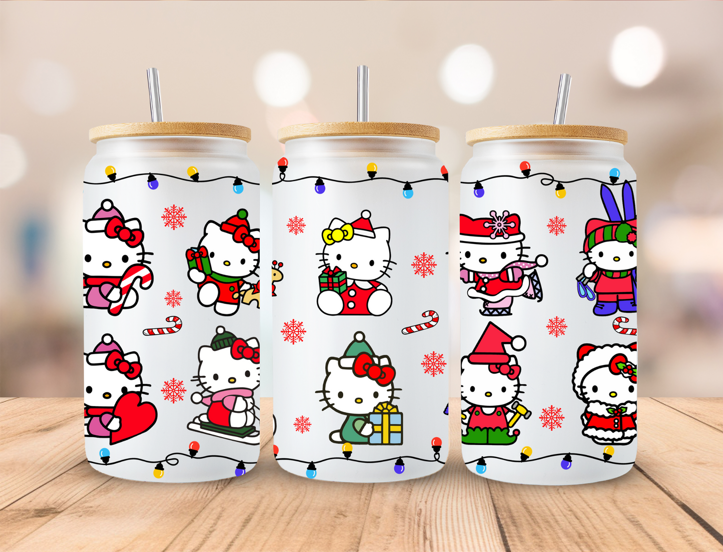 Christmas Kitty Lights - 16oz Libby UV DTF Wrap