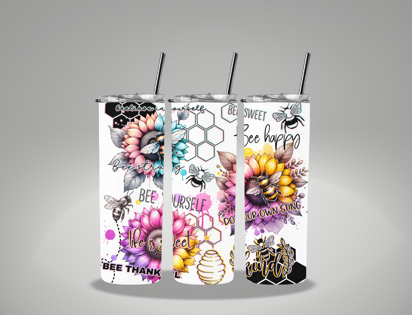 Floral Bee Affirmations - 20oz Skinny Tumbler Wrap