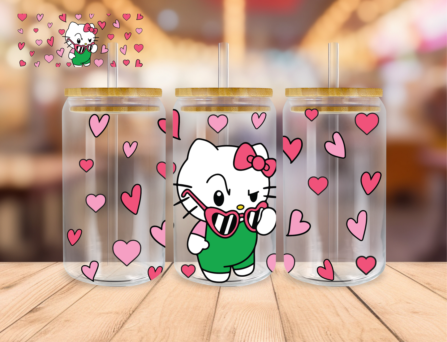 Mysterious Heart Kitty - 16 oz / 20 oz Libby UV DTF Wrap