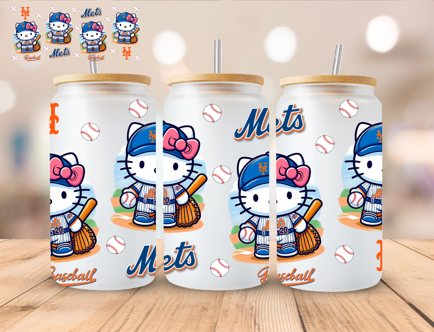 Kitty Mets Football - 16 oz / 20 oz Libby UV DTF Wrap