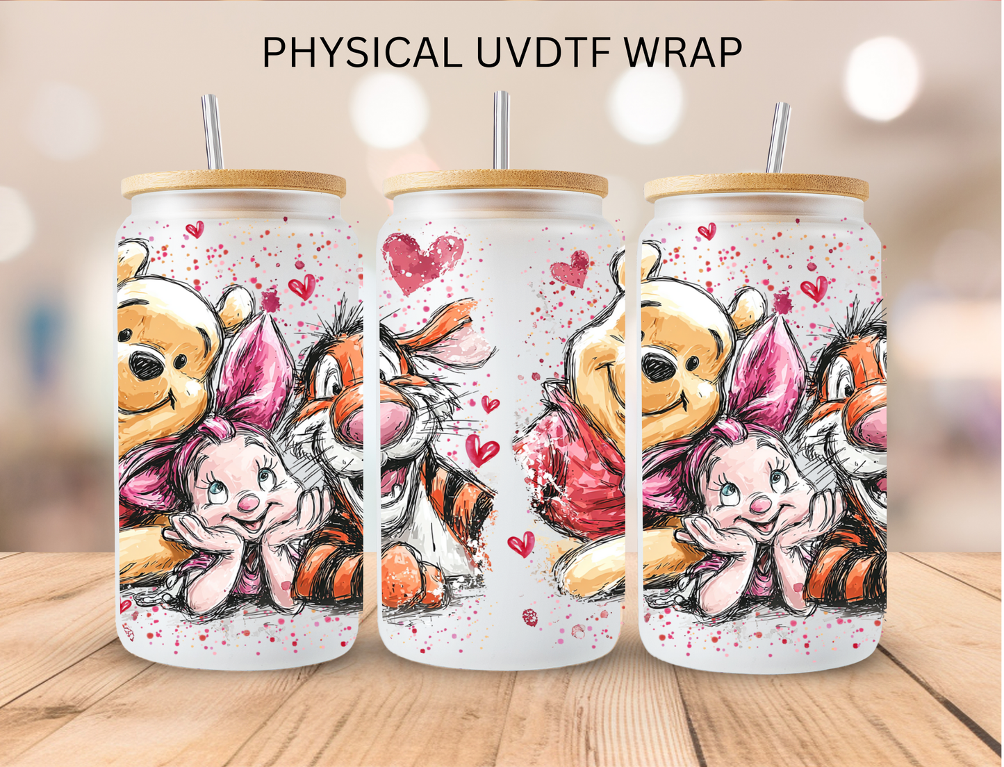 Valentines Watercolor Pooh Friends - 16 oz / 20 oz Libby UV DTF