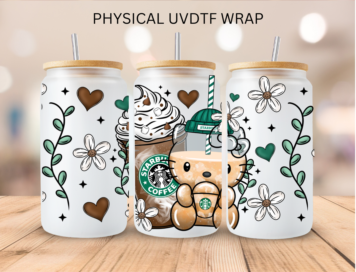Iced Coffee Kitty - 16 oz / 20 oz Libby UV DTF
