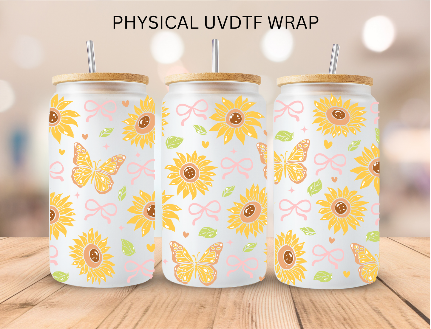 Yellow Butterflies and Sunflower's - 16 oz / 20 oz Libby UV DTF