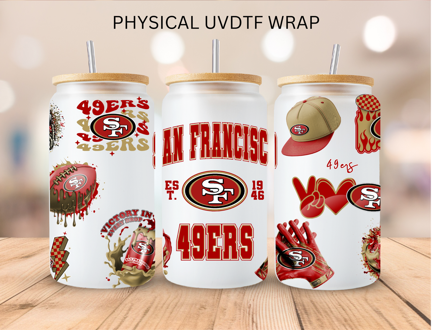 SF 49ers NFL Team - 16 oz / 20 oz Libby UV DTF Wrap
