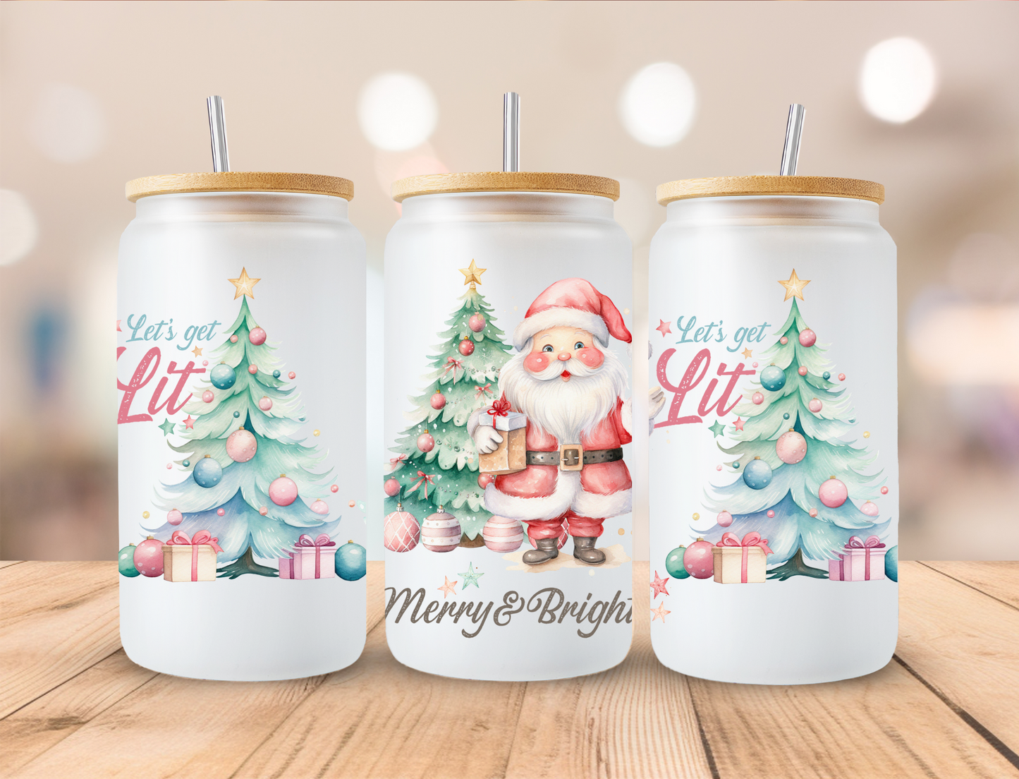 Christmas Merry And Bright- 16oz Libby UV DTF Wrap