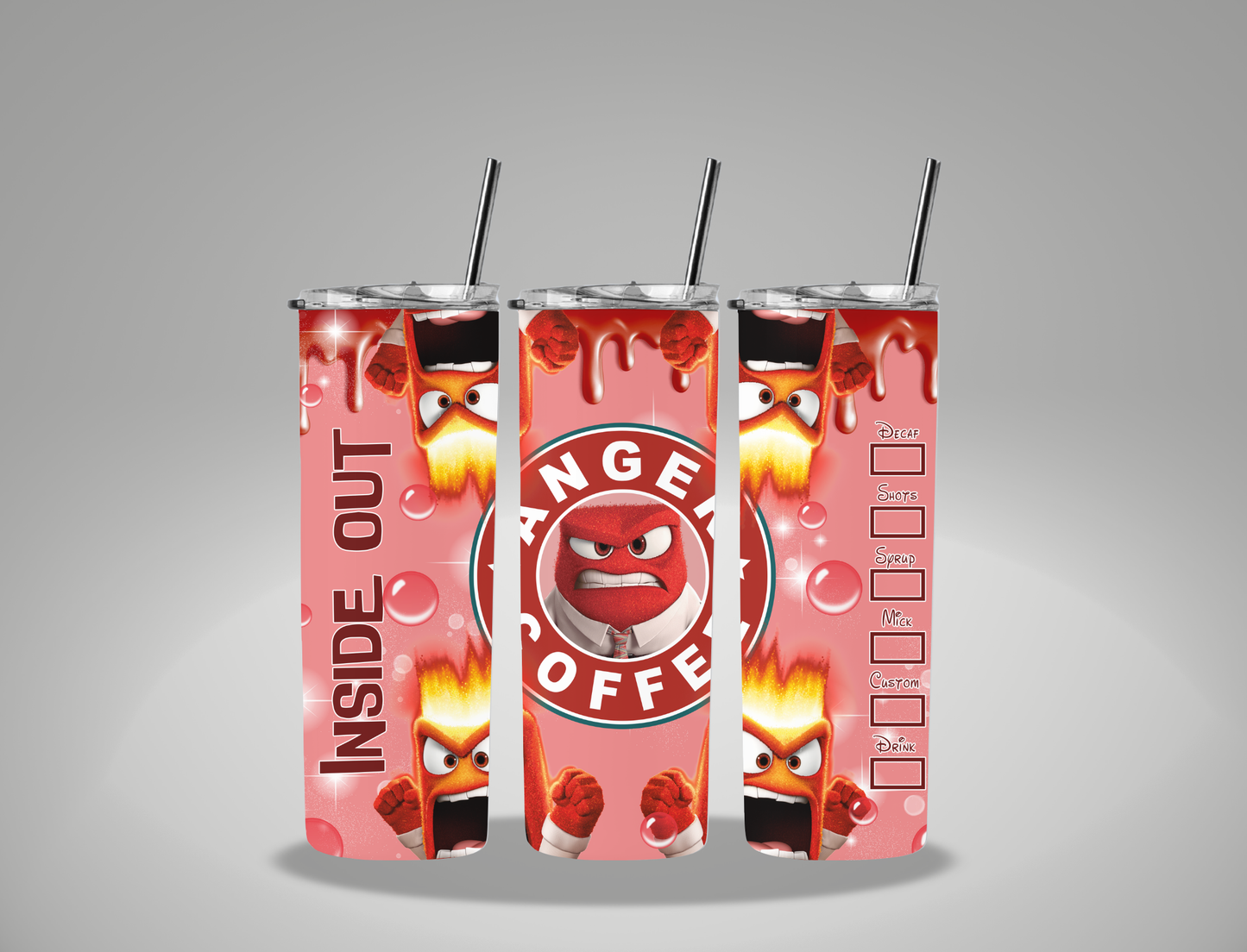 Angry emotion Character - 20oz Skinny Tumbler / 25 Oz Glass Tumbler Wrap EXCLUSIVE