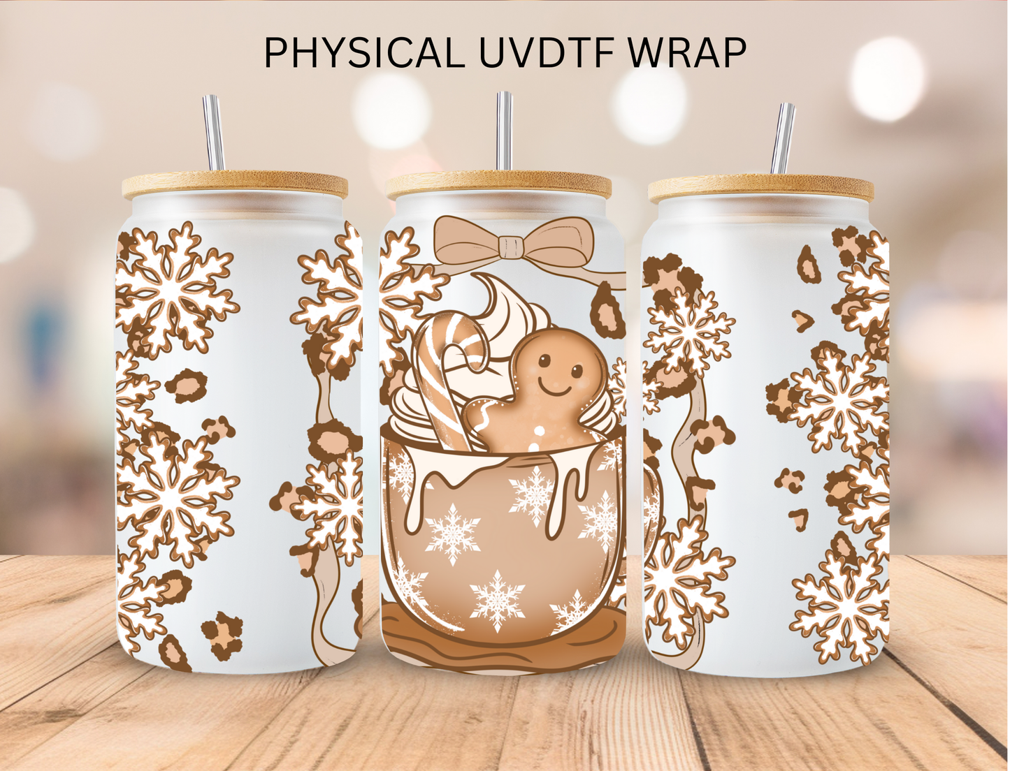 Gingerbread Snowflake Cocoa - 16 oz / 20 oz Libby UV DTF Wrap