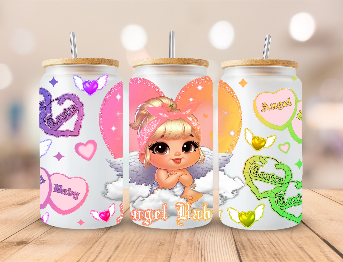 Angel Baby Girl Pastel Colored - 16 oz / 20 oz Libby UV DTF Wrap