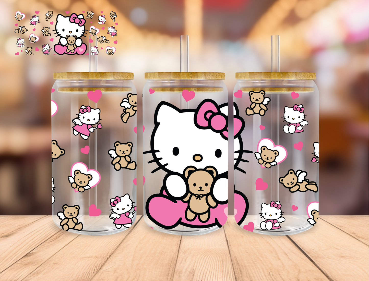 Bear And Kitty - 16 oz / 20 oz Libby UV DTF Wrap