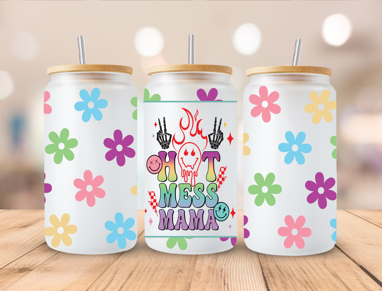 Mother's Day Hot Mess Mama - 16 oz / 20 oz Libby UV DTF Wrap