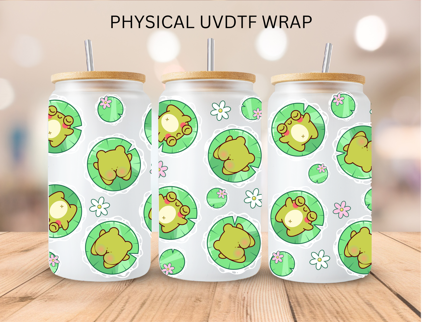 Frog On Lilypad - 16 oz / 20 oz Libby UV DTF Wrap