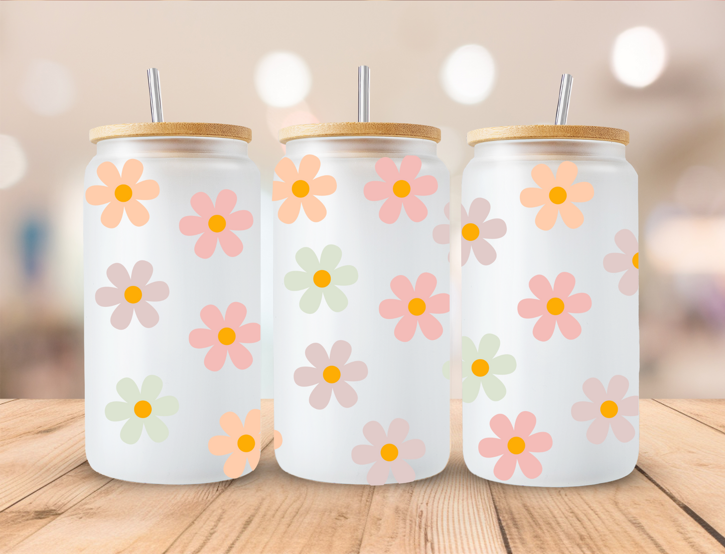 Spring Colorful Easter Disies - 16 oz / 20 oz Libby UV DTF Wrap