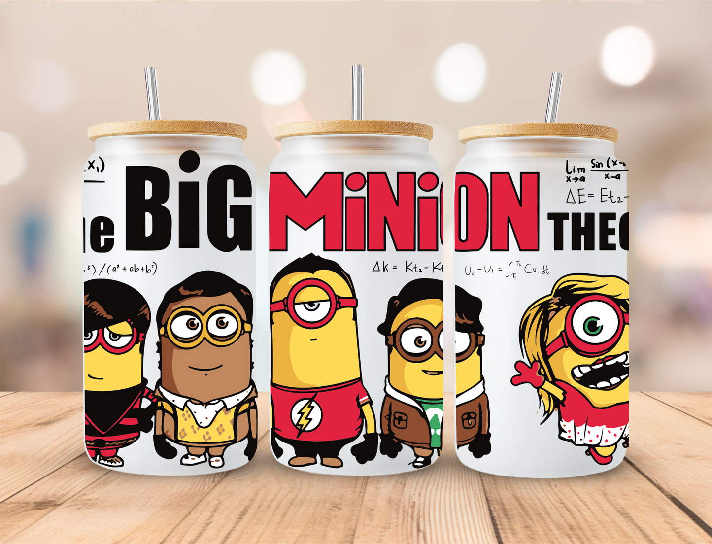 The Big Minion Theory - 16 oz Libby UV DTF Wrap
