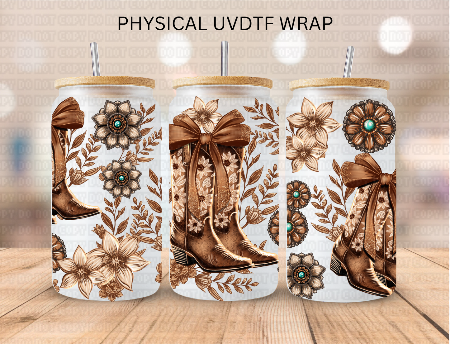 Western Brown Coquette Cowgirl Boots - 16 oz / 20 oz Libby UV DTF