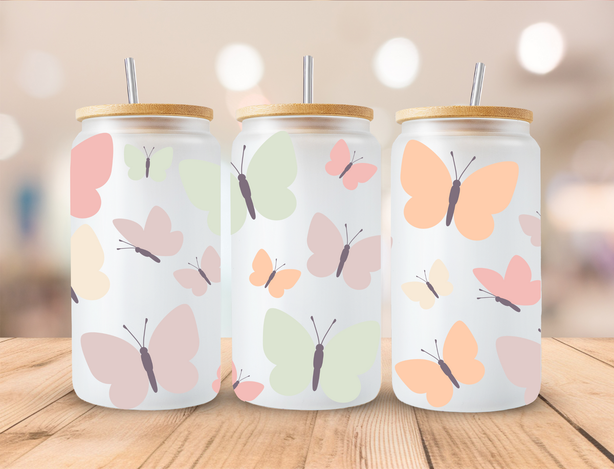 Spring Colorful Easter Butterflies - 16 oz / 20 oz Libby UV DTF Wrap RTS