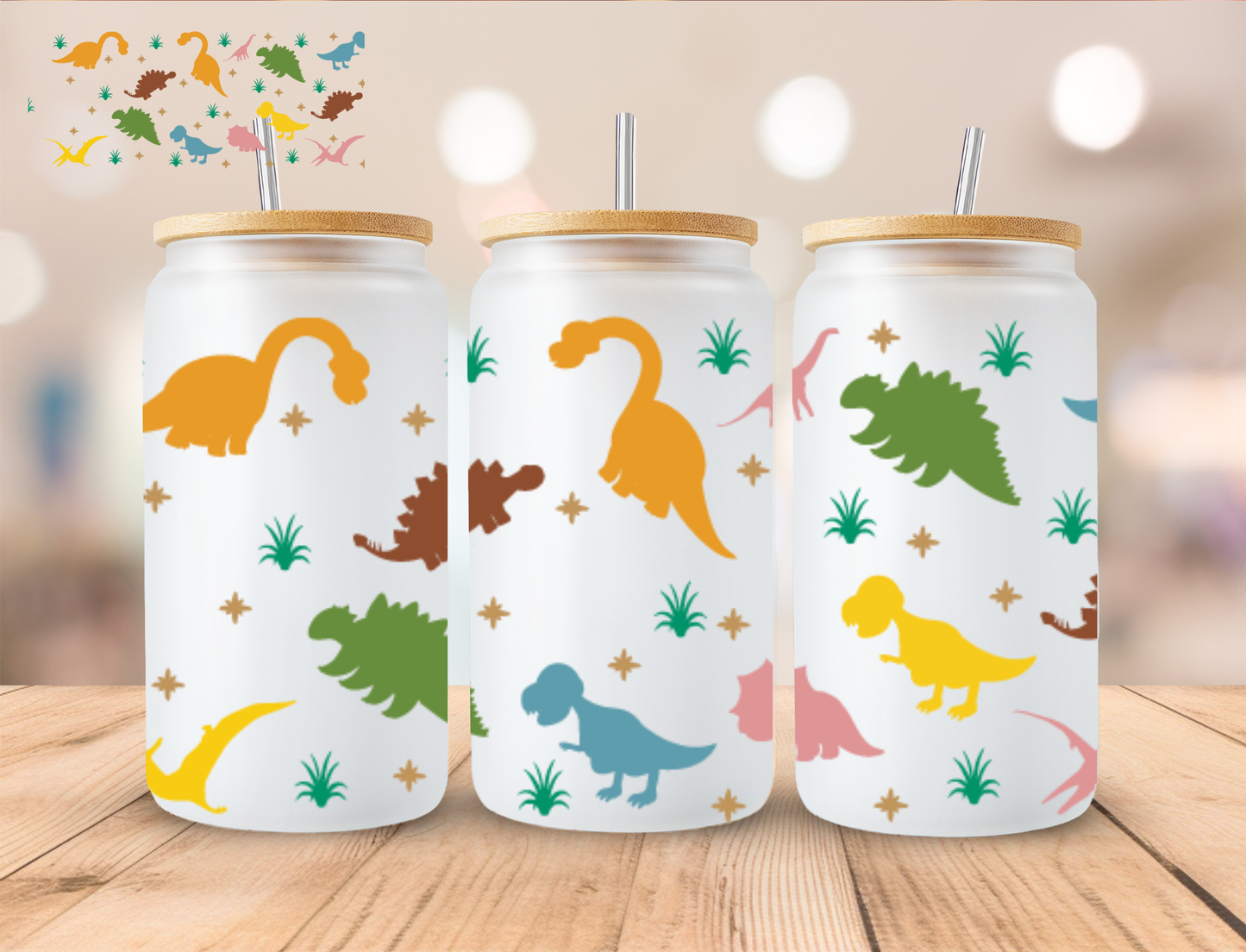 Dinosaur - 16 oz / 20 oz Libby UV DTF Wrap