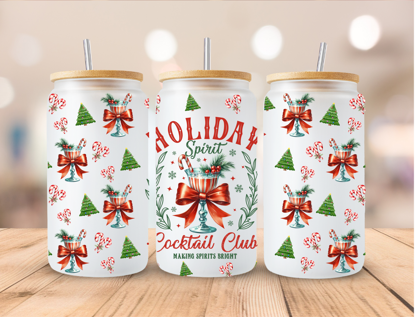 Christmas Holiday Social Club - 16 oz / 20 oz Libby UV DTF Wrap