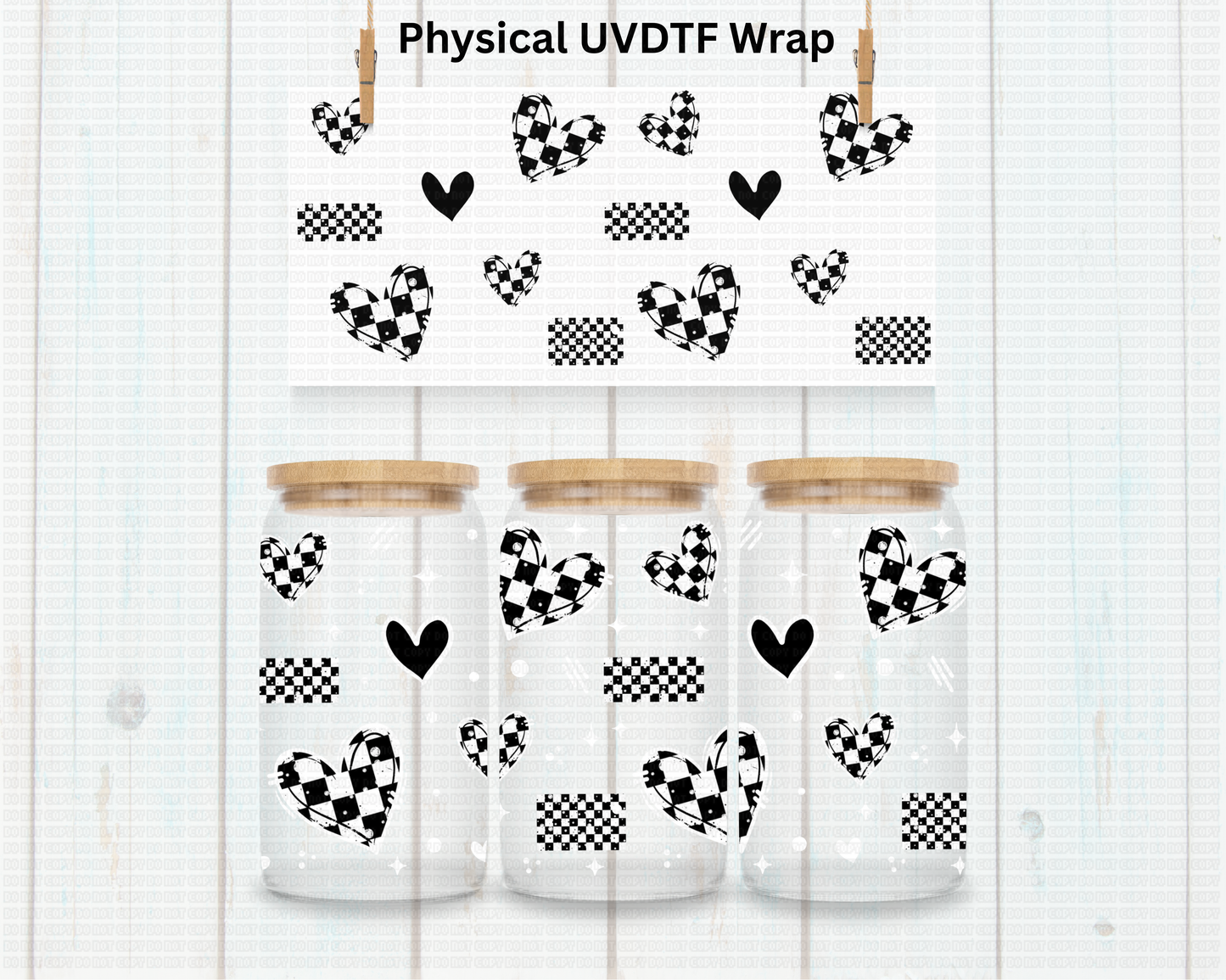 Checkered Black N White Hearts - 16 oz / 20 oz Libby UV DTF