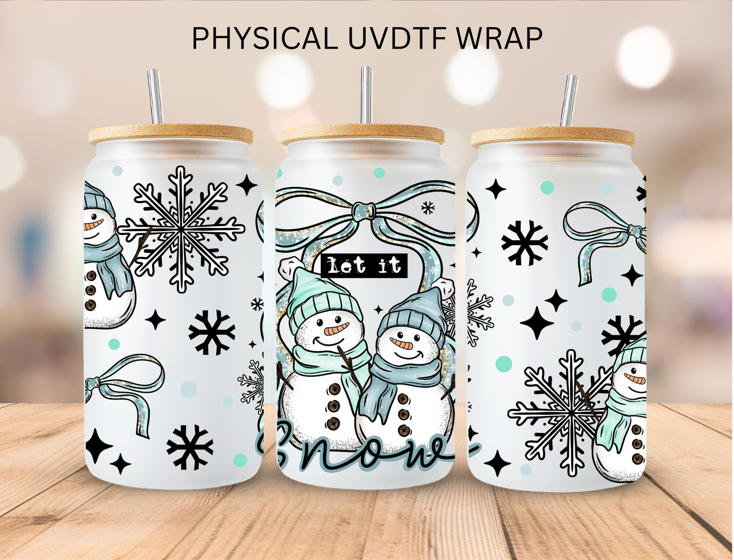 Christmas Let It Snow Snowman in Blue - 16 oz / 20 oz Libby UV DTF Wrap