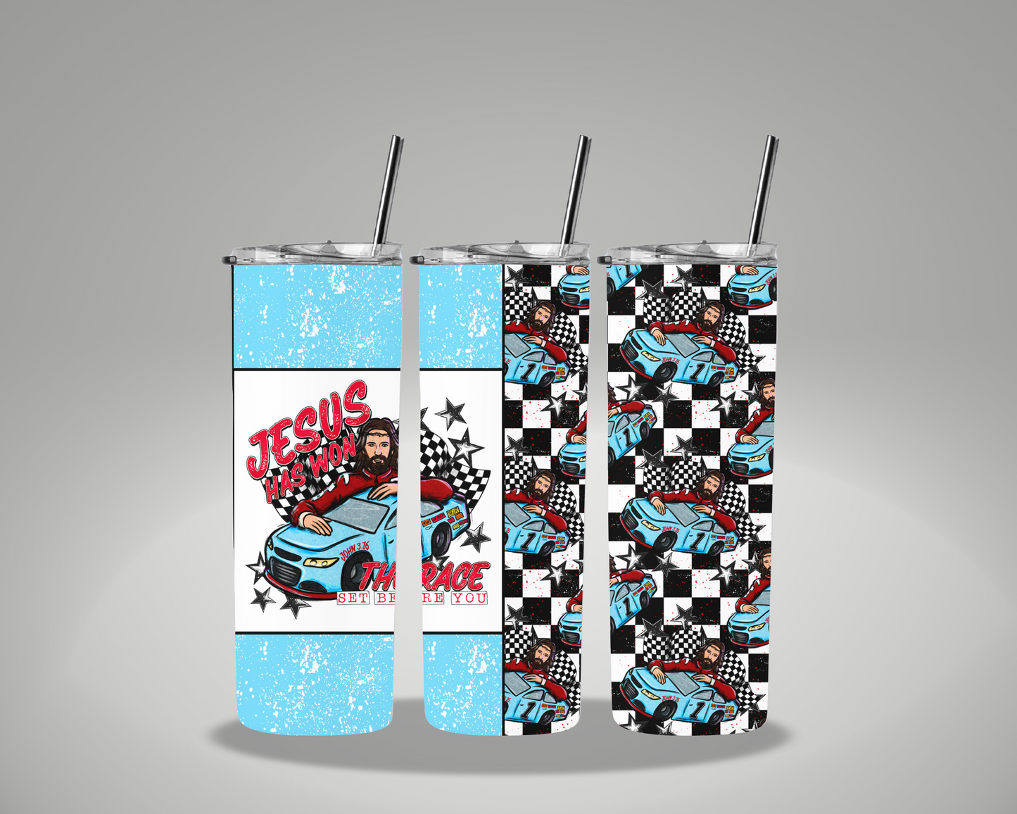 Jesus Has Won The Race - 20oz Skinny Tumbler Wrap EEE EXCLUSIVE