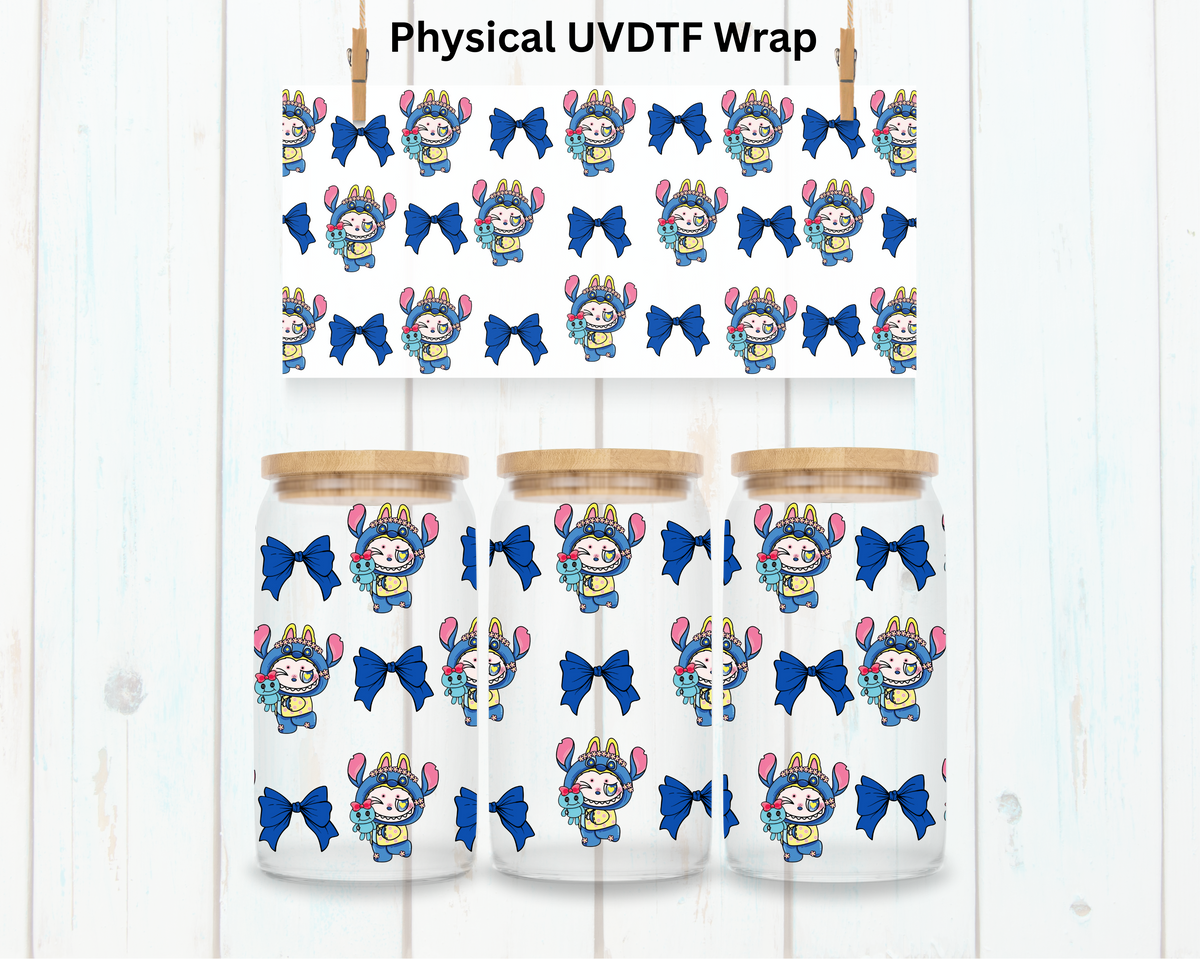 Mini Blue Alien and Bow LaBu Bear - 16 oz / 20 oz Libby UV DTF