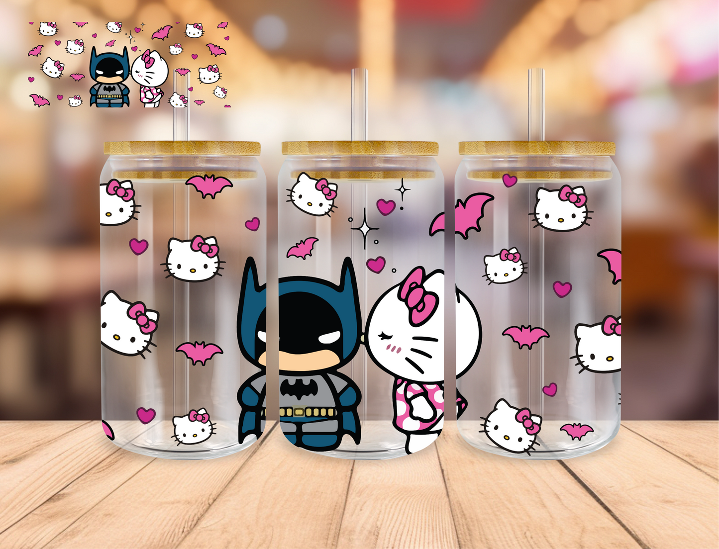 Kitty And Batman Hero - 16 oz / 20 oz Libby UV DTF Wrap