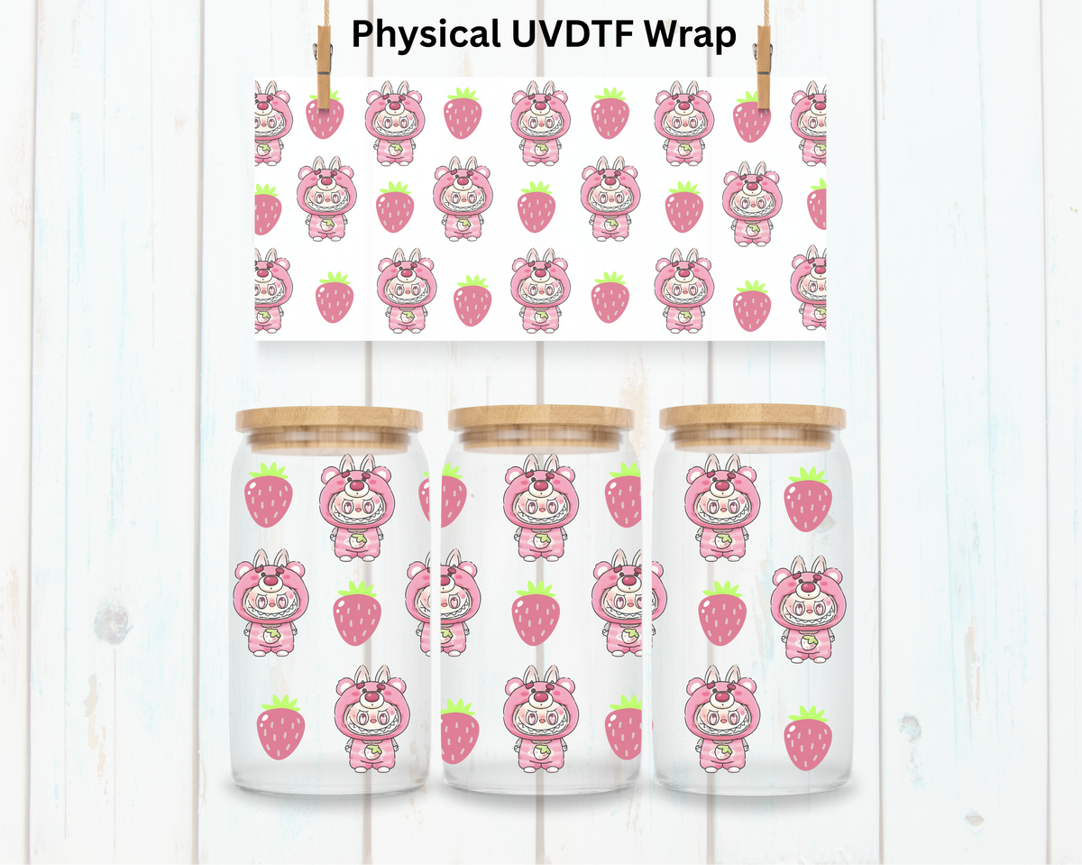 Mini Strawberry and Bow LaBu Bear - 16 oz / 20 oz Libby UV DTF