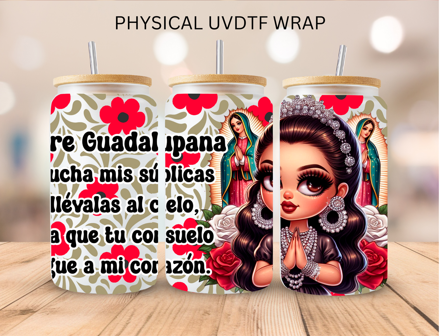 Hispanic Floral Virgen Mary - 16 oz / 20 oz Libby UV DTF
