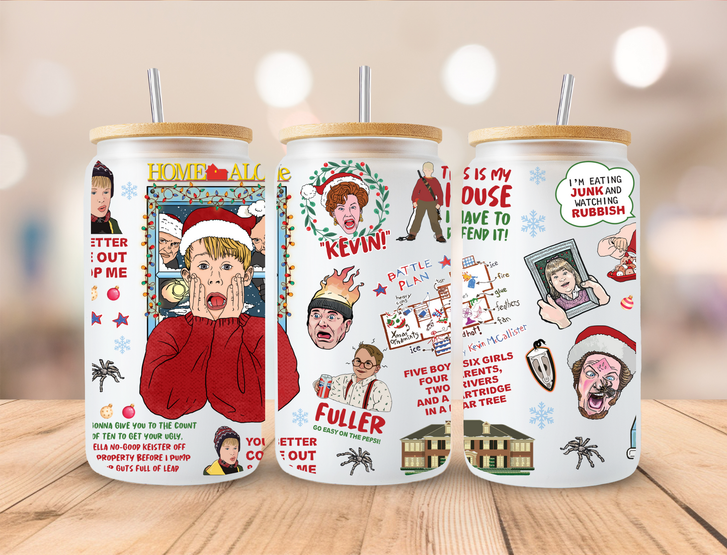 Christmas Kid Home Alone - 16oz Libby UV DTF Wrap