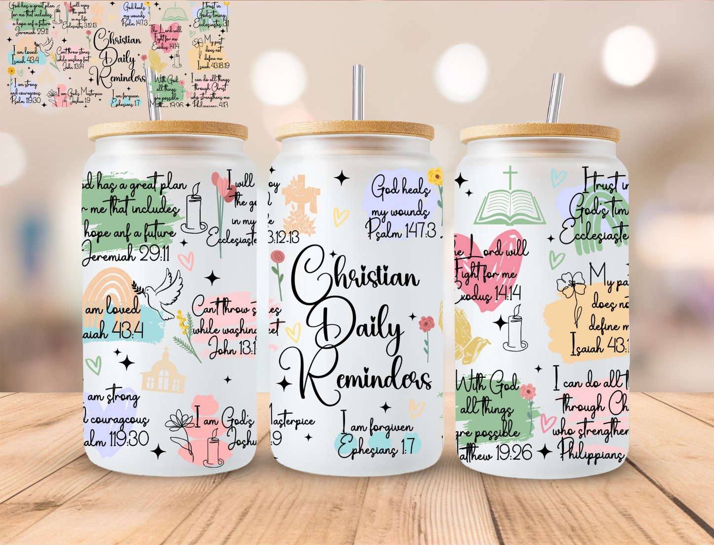 Faith Christian Daily Reminders - 16 oz / 20 oz Libby UV DTF Wrap