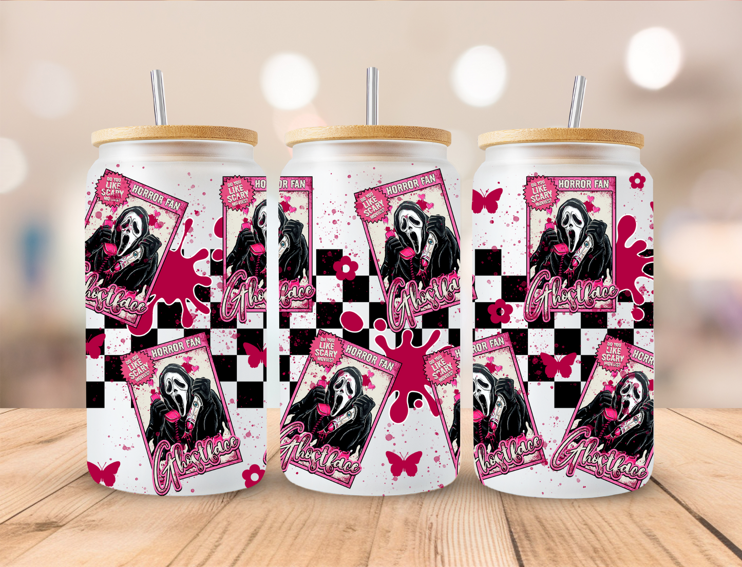 Valentines Ghost Faces - 16 oz / 20 oz Libby UV DTF Wrap