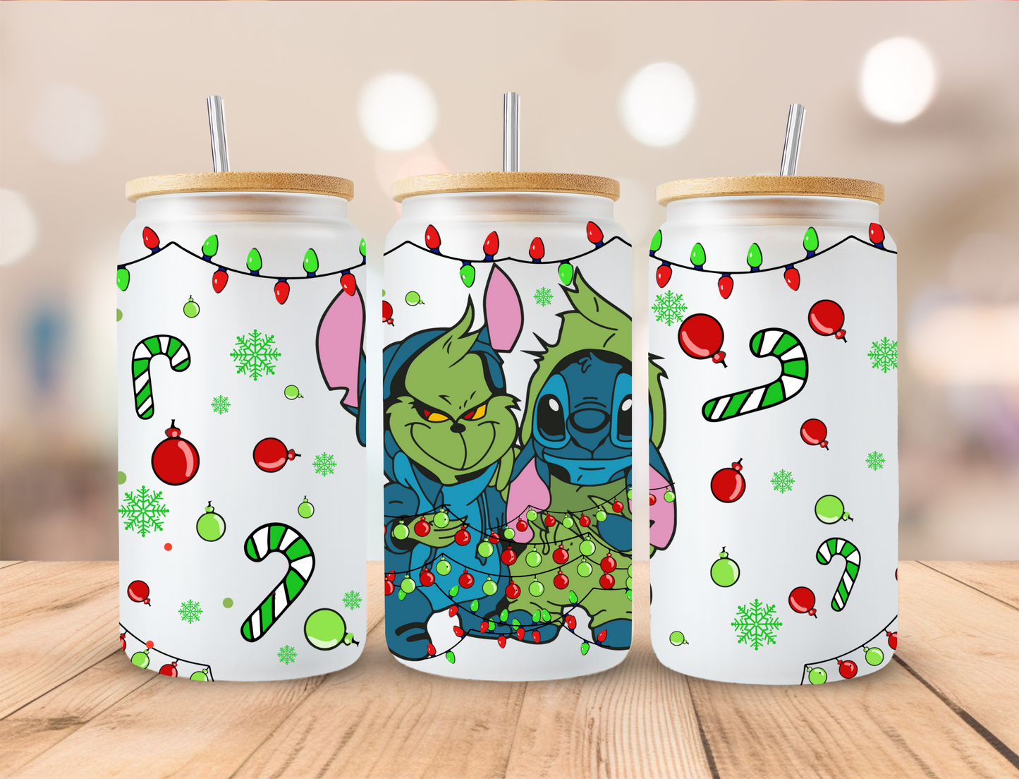 Christmas Mean Green & Blue Alien Switch Up- 16oz Libby UV DTF Wrap