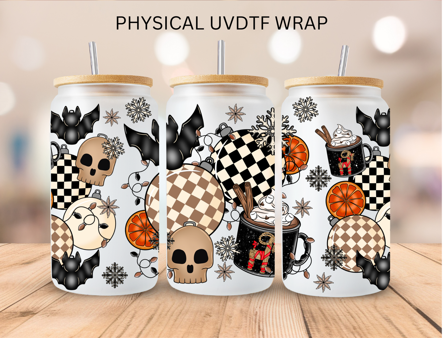 Halloween Checkered Ornaments - 16 oz / 20 oz Libby UV DTF Wrap