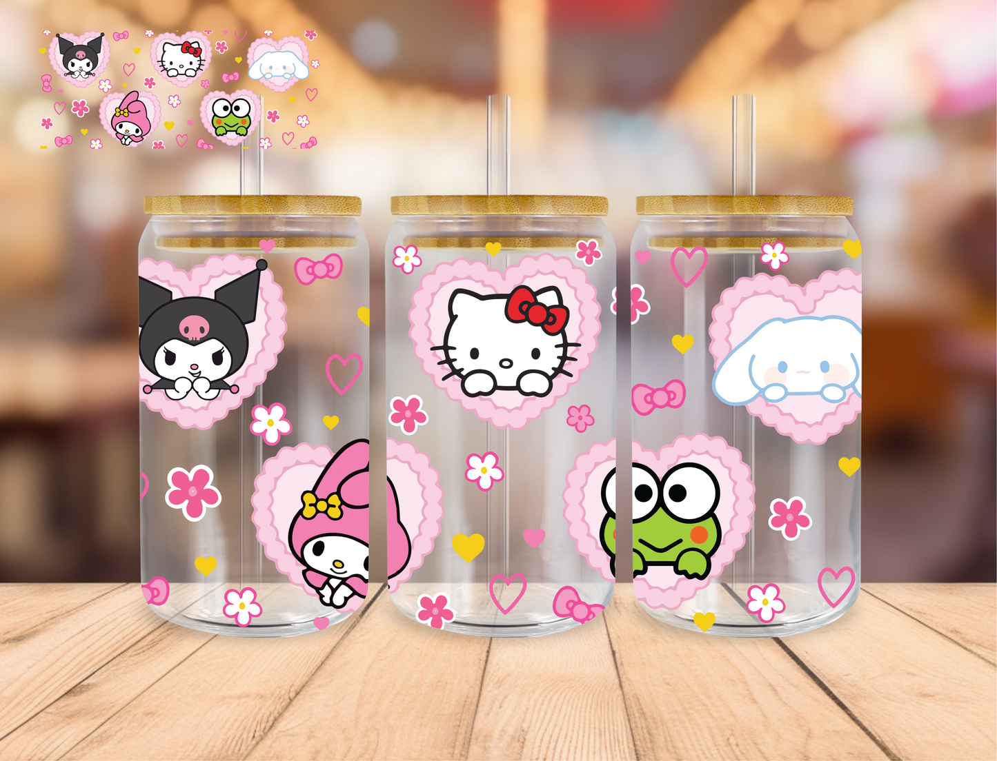 Kitty Hearts - 16 oz / 20 oz Libby UV DTF Wrap