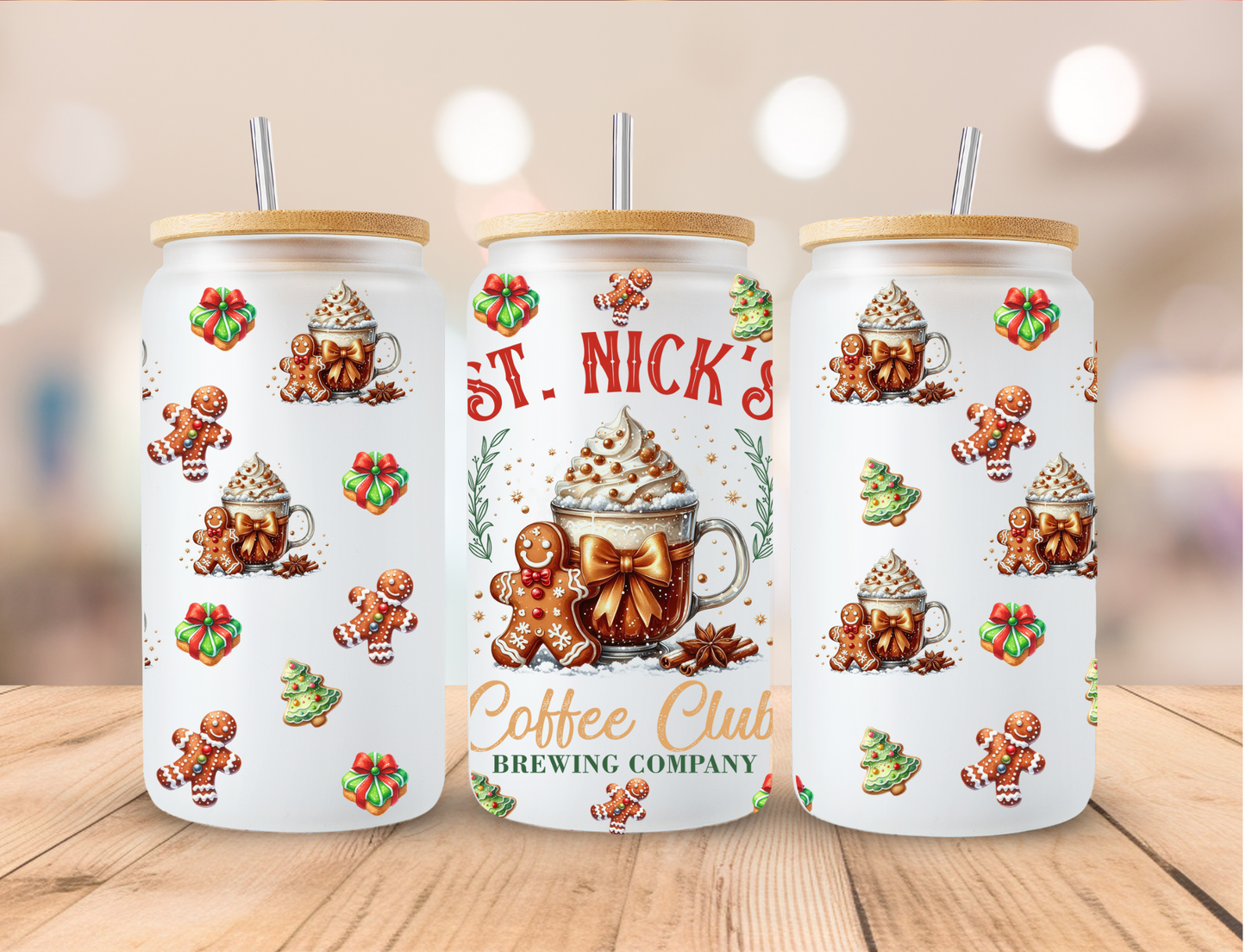 Christmas St Nick's Coffee Club - 16 oz / 20 oz Libby UV DTF Wrap