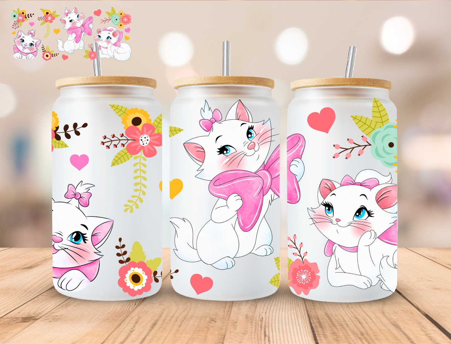 Marie Cat Watercolor - 16 oz / 20 oz Libby UV DTF Wrap