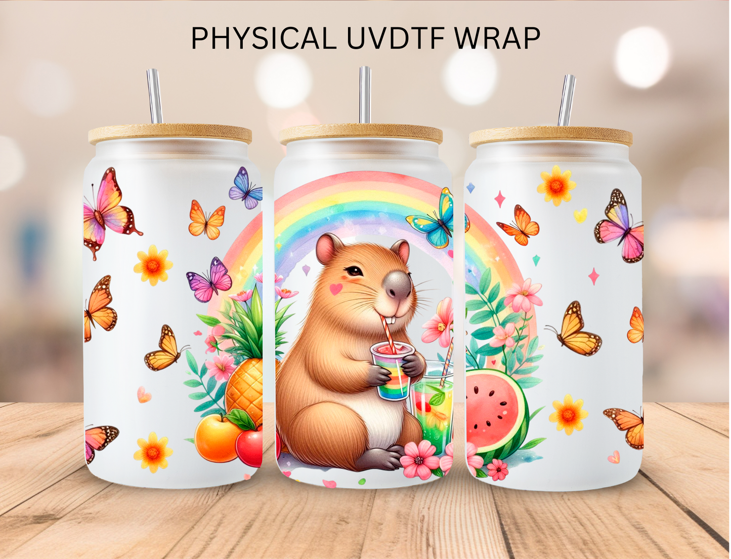 Rainbow Butterfly Capybara - 16 oz / 20 oz Libby UV DTF