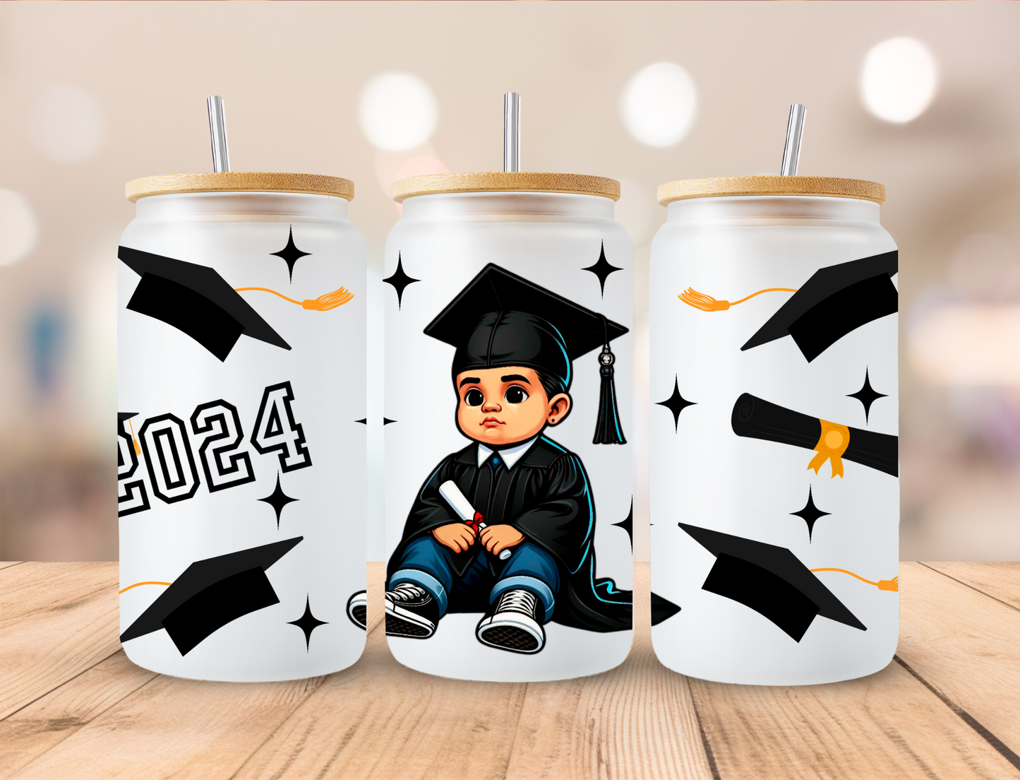 Chicano Mail Black Gown 2024 Graduate Graduation Wrap - 16 oz / 20 oz Libby UV DTF Wrap